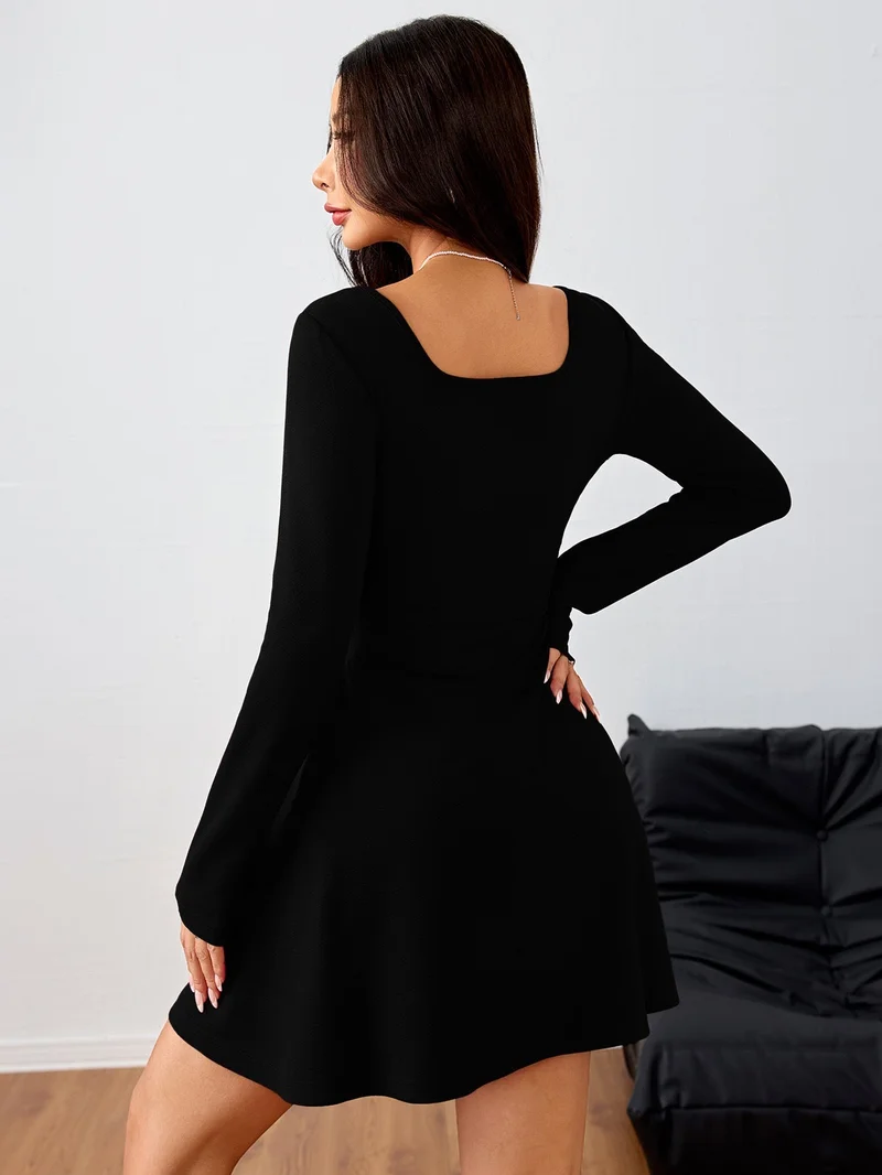 Outzidr  Black Full Sleeve Fitted Dress for Women | Best Price UAE